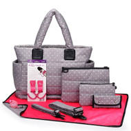 CiPU CT-Bag 2.0 ECO Diaper Bag Tote 9 Piece Combo Set (Grey & White Polka Dots)